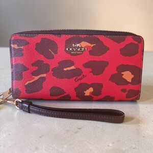 Coach Red and Brown Leopard Print Wristlet